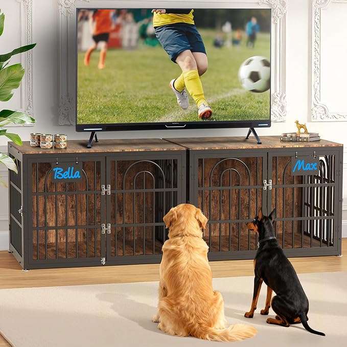 32" Dog Crate Furniture, Heavy Duty Dog Crates, Dog Kennel Furniture Indoor for Small Dog as TV Stand, Wooden Cage End Table for Indoor Decoration, Name Tag Escape-Proof Locks & Double Door