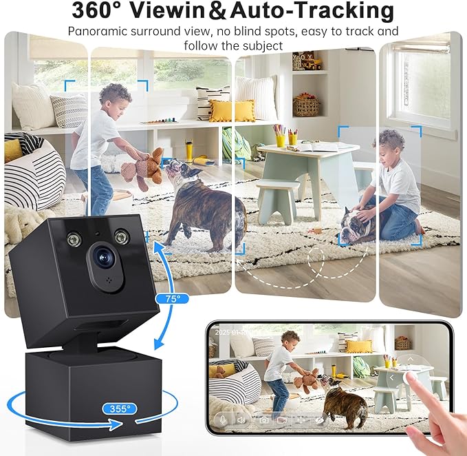 2K Security Camera Indoor - 5G&2.4G WiFi Cameras for Home Security, Pet/Dog/Baby Monitor with Phone APP 360Pan/Tilt, One-Tap Call 911, Al Motion Tracking, 24/7 Recording, Night Version