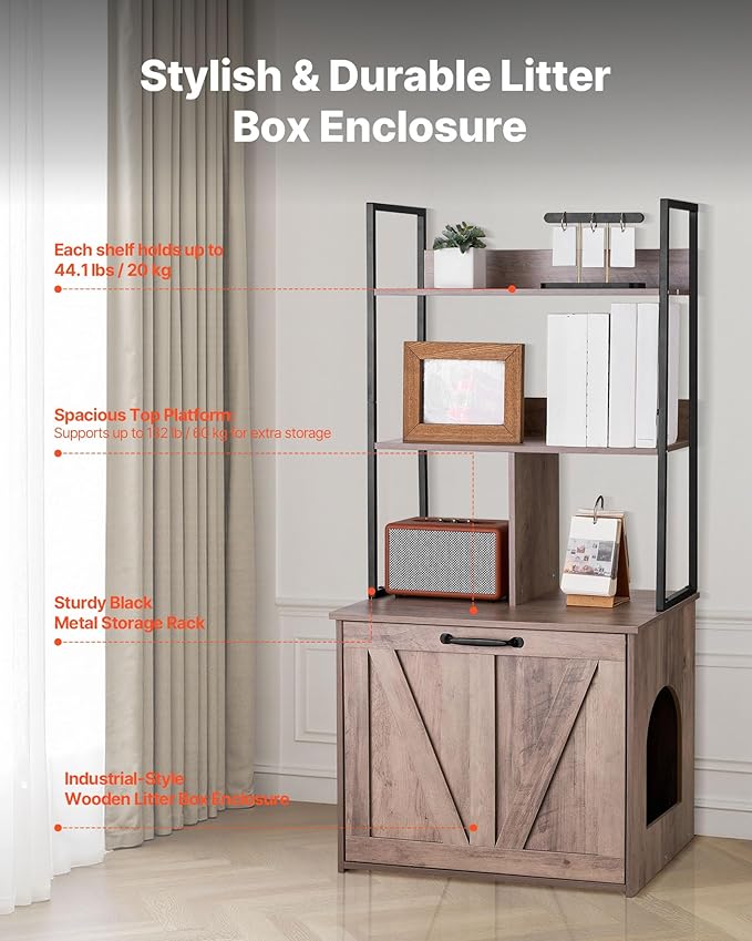 VEVOR Cat Litter Box Enclosure Furniture, 23.6 in Hidden Litter Box Cabinet with Storage Shelves, Modern Style, Waterproof Washroom Side Table Cat House, Fit Most of Litterbox, for Living Room
