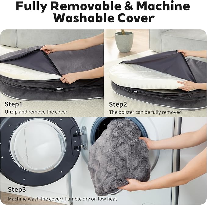 Orthopedic Dog Bed Couch for Large Sized Pets with Egg Foam Support, Four-Sided Bolster Cushions, Soft Tear-Resistant Fabric, and Removable Machine Washable Plush Cover