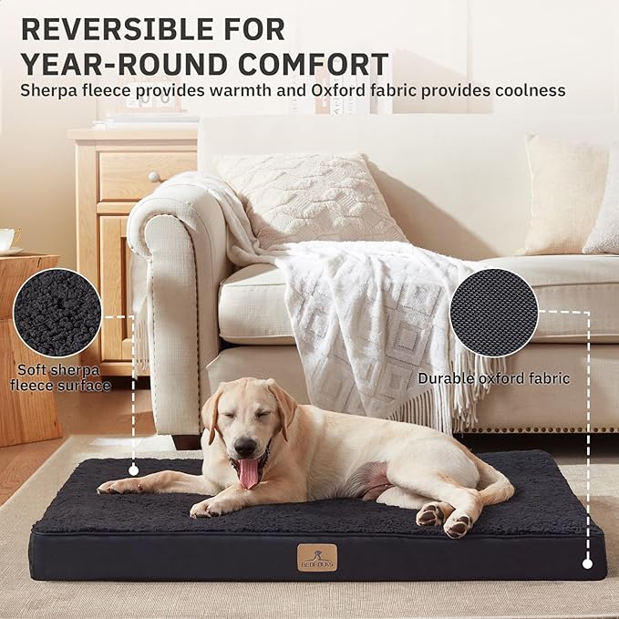 Bedfolks Orthopedic Dog Bed for Extra Large Dogs - Egg Foam Dog Crate Bed with Removable Waterproof Cover, Pet Bed Mat Suitable for Dogs and Pets Up to 90 lbs (41 x 29 x 3.5 inches, Black)