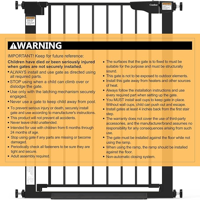 Cumbor 36" Extra Tall Baby Gate for Stairs, 29.7-54.2" Extra Wide Dog Gate for Doorways Hallways, Pressure Mounted Child Gate for Wide Opening, Auto Close Personal Safety for Babies and Pets, Black