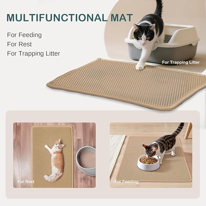 Cat Litter Mat, Cat Litter Trapping Mat, 47.2''x27.6''Inch, Double Layer Waterproof Proof Litter Box mat, Non-Slip Design, Reduces Litter Scatter, Easy to Clean, Beige