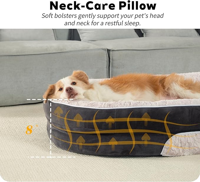 Orthopedic Dog Bed Couch for Large Sized Pets with Egg Foam Support, Four-Sided Bolster Cushions, Soft Tear-Resistant Fabric, and Removable Machine Washable Plush Cover