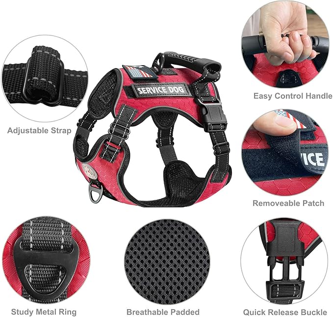 Cymiler Service Dog Vest,No-Pull Dog Harness and Leash Set,Adjustable Oxford Reflective Service Dog Vest Harness with Handle for Outdoor Walking Training,Easy Control for Small Medium Large Dogs