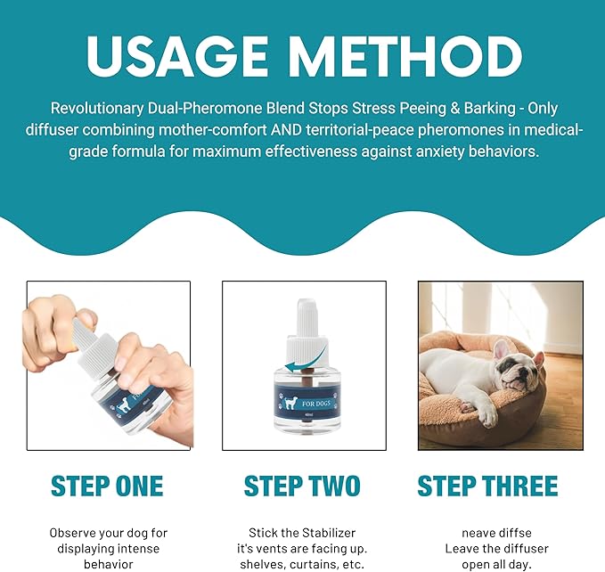 Dog Calming Pheromone Diffuser Kit | Natural Anxiety & Stress Relief for Dogs | Reduces Barking, Chewing & Restlessness | Covers Up to 700 sq ft – Vet Recommended | 60-Day Plug-In Refill Included
