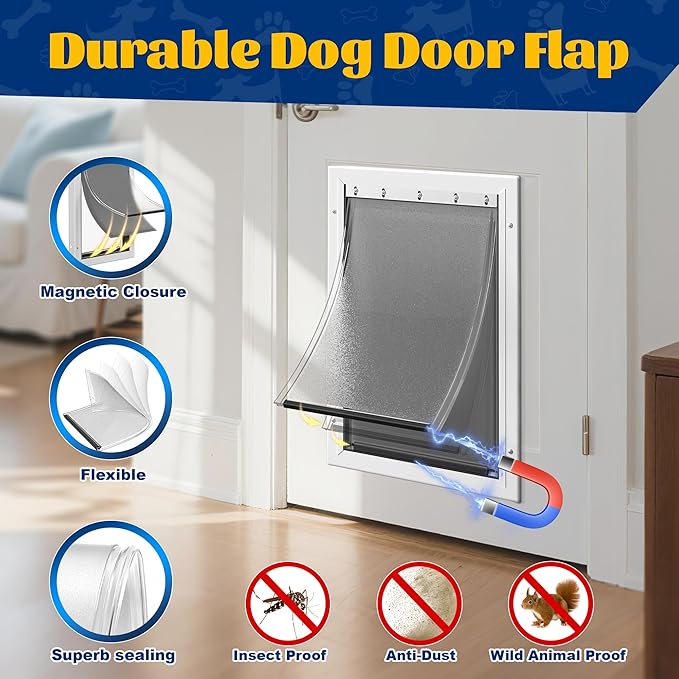 3-Flap Large Dog Door Replacement Insulated Flap with Clamp, Back Plate and Screws, Compatible with Large PetSafe Extreme Weather Aluminum Pet Door, PAC11-11039 10 1/8" X 16 7/8" (Frosted Transparent)