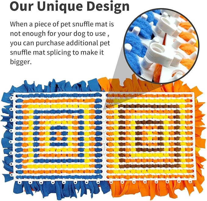 Pet Snuffle Mat for Dogs, Dog Feeding Mat, Nosework Training Mats for Foraging Instinct Interactive Puzzle Toys (Blue&Orange&Yellow)