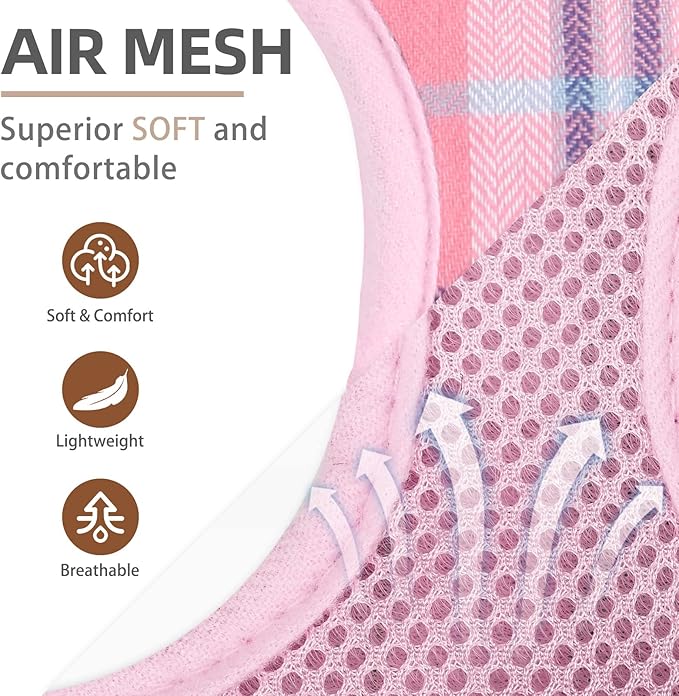 PUPTECK Adjustable Dog Harness Collar and Leash Set Step in No Pull Pet Harness for Small Medium Dogs Puppy and Cats Outdoor Walking Running, Soft Mesh Padded Reflective Vest Harnesses, Pink XL