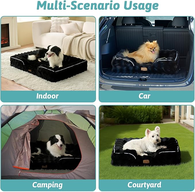 Orthopedic Dog Bed for Extra Large Dog, Soft and Warm Faux Fur Sofa for Giant Pet Up to 150 lbs, Foam Bolster Anti-Slip Couch with Washable Removable Cover, XXL 48x35x8 inch, Black