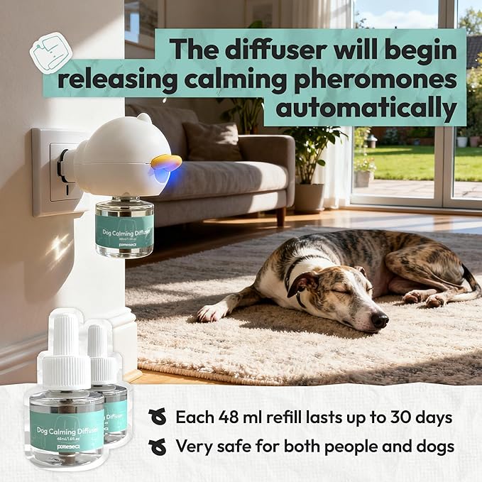 Dog Calming Diffuser Refills - 3 in 1 Kit Dog Pheromones Calming Diffuser for Dog Anxiety Relief, Stress Barking, Supports restful Sleep and Relaxation for Dogs, 60 Days Lasting Refills