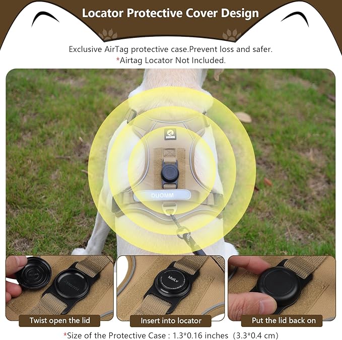 Dog Harness No Pull with Airtag Holder, Reflective Adjustable Vest with Handle for Large Dogs, Escape-Proof and No Choke, Ideal for Training, Walking & Hiking (Khaki, L)