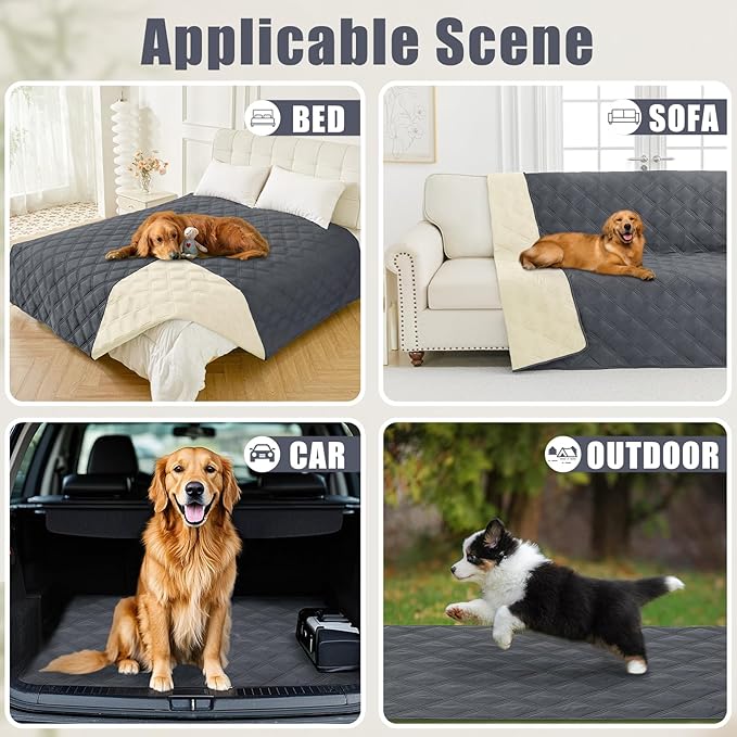 Smiry Waterproof Dog Bed Cover Blanket 68x82, Soft Reversible Pet Blanket, Washable Leakproof Cats Dogs Couch Cover for Sofa, Couch, Furniture, Lattice, Dark Grey/Beige