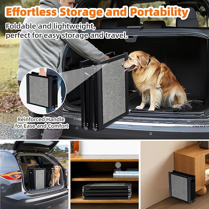 Dog Ramp for Car 𝟕𝟏”𝐱𝟐𝟎” Large Folding Pet Stair Ramps for Truck, SUV, with Non-Slip Surface, Up to 250LBS, Outdoor Dog Car Ramp for Medium & Large Dogs, Portable Pet Steps