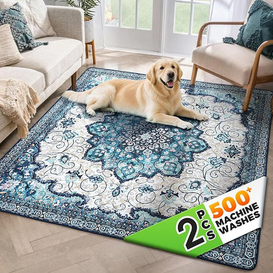 Hompet 2 Pack Super Absorbent Dog Door Mat for Muddy Paws, Washable Pee Pads for Dogs, Reusable Puppy Training Pads, Quick Dry Non-Slip Pet Entryway Rug, Leak-Proof Potty Pad for Indoor Floors 72x72