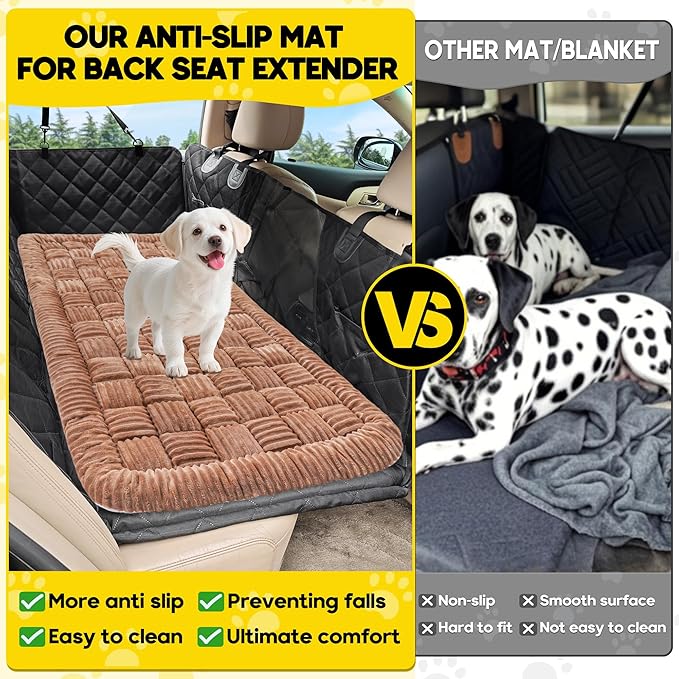 Dog Car Bed Mat, Non-Slip Backseat Extender Pet Blanket, Plaid Dog Bed for SUVs, Sedans & Trucks, Chew-Resistant Travel Pad for Dogs, Easy Clean & Scratch-Proof & Comfort (50"x24.6") Brown