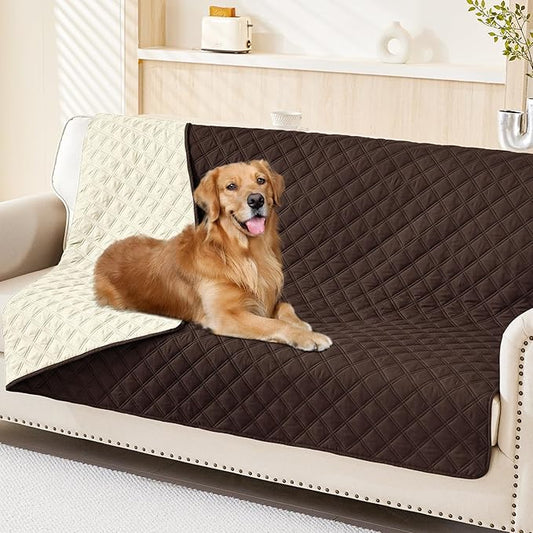 Smiry Waterproof Dog Bed Cover Pet Blanket, Soft Washable Dog Blanket for Furniture Bed Couch Sofa Reversible, Checkered (68"x82", Chocolate/Beige)