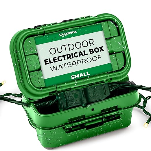 SOCKiTBOX – The Original Weatherproof Connection Box – Indoor & Outdoor Electrical Power Cord Enclosure for Timers, Extension Cables, Holiday Lights, Power Tools, Fountains & More – Size Small – Green