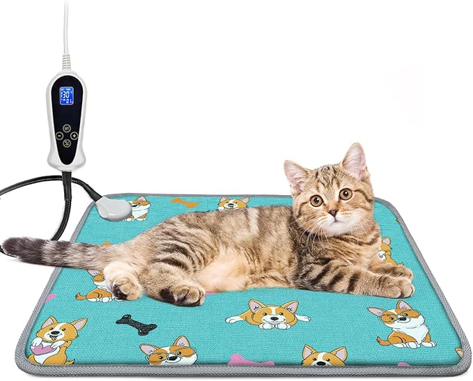 Electric Cat Heating Pad 18x18 in with Digital Temperature Control, Pet Heated Bed Mat LCD Display, Heated Cat Dog Mat with Timer, Chew Resistant Cord