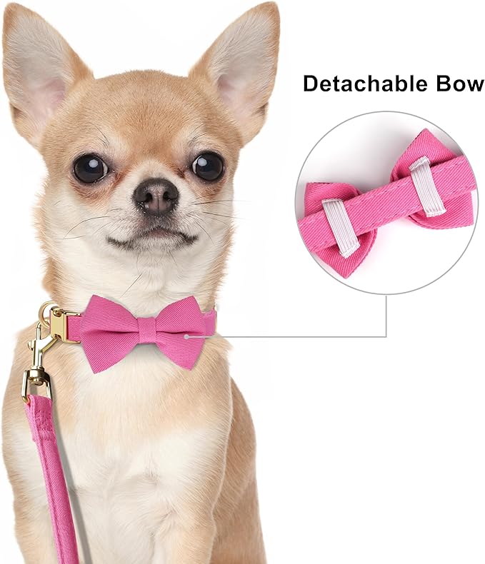 Beirui Cute XXS Dog Harness Set with Three Detachable Bows, Adjustable Step in Dog Harness Collar and Leash Set with Secure Metal Buckle for Daily Walking, Parties & Holiday Outfits(Hot Pink,XXS)