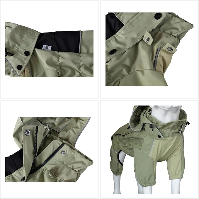 LOVELONGLONG Waterproof Dog Raincoat with Removable Hood – Outdoor Full Body Dog Jacket, Windproof Snowproof Shell Suit – All Season Pet Rain Gear Sage Green 4XL