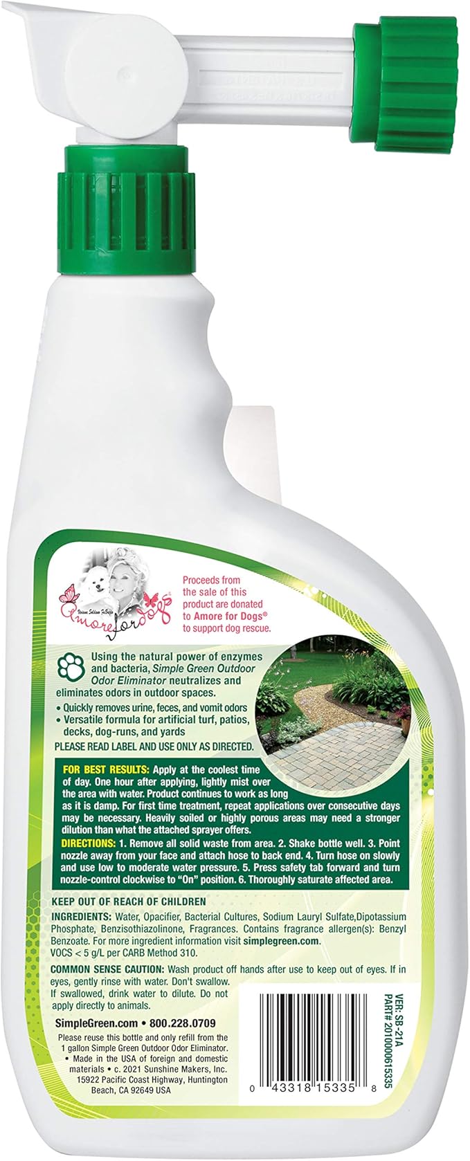 Outdoor Odor Eliminator for Pets, Dogs, Ideal for Artificial Grass & Patio (32 oz Hose End Sprayer)
