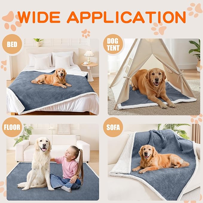 Smiry Waterproof Blanket Throw for Large Dogs, Soft Reversible Dog Blanket for Sofa Couch Bed, Washable Leakproof Sherpa Fleece Furniture Couch Protector(60"x80", Grey/White)