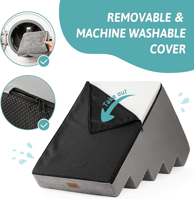 Dog Stairs for Small Dogs, 5 Tier Wider Pet Stairs for High Beds, 23.6" H Non-Slip Dog Steps for Old Cats, Puppies, Small Medium Dogs, 19.7x29.5x23.6 inch, Grey