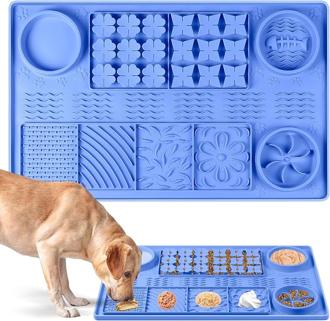 Large Silicone Snuffle Mat, 32"x 20" Dog Lick Mat with Suction Cups, Slow Feeder for Small | Medium | Large | Multiple Dogs Slow Eating, Boredom Reducer (Blue)