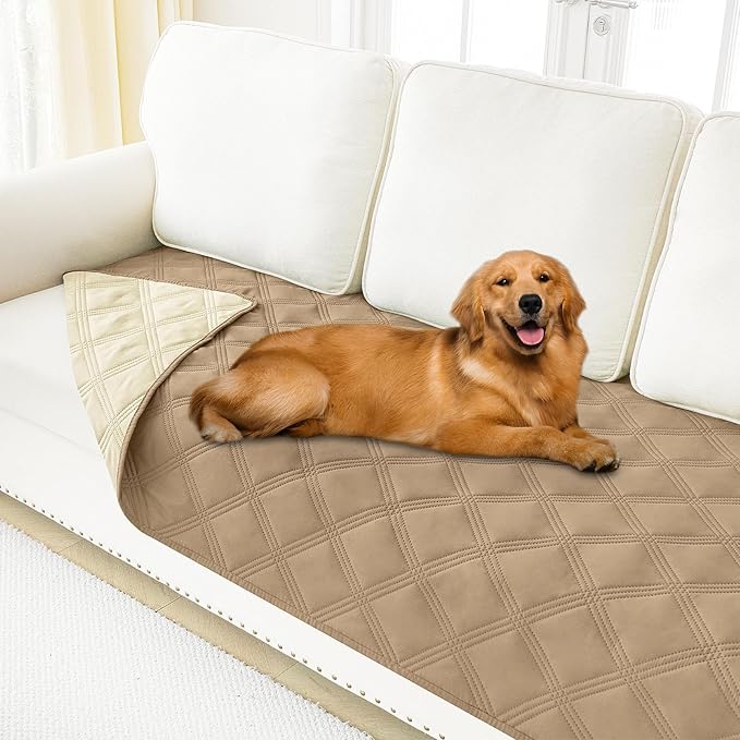 Smiry Waterproof Dog Bed Cover Blanket 40x70, Soft Reversible Pet Blanket, Washable Leakproof Cats Dogs Couch Cover for Sofa, Couch, Furniture, Lattice, Camel/Beige