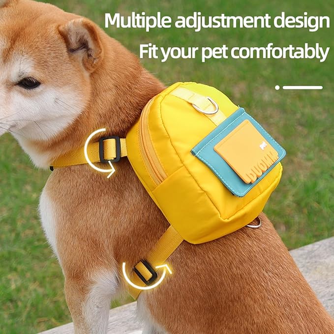 Dog Backpack Strap Leash,Dog Harness with Poop Bag Dispenser,Adjustable and Waterproof,Dog Hiking Backpack,Suitable for Travel and Daily Walks (Yellow, S)