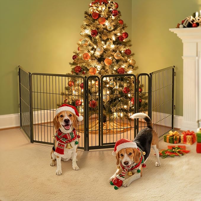 FXW Dog Gate Extra Wide Designed for Indoor Use, Adjustable Width Up to 111-inch Wide (32" H 4 Wire Panels for Small and Medium Dogs), Black