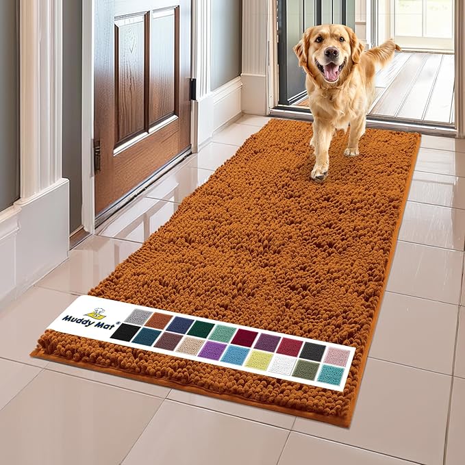 Muddy Mat® | Super Absorbent Door Mat Indoor, Microfiber Quick Dry Chenille Entryway Rug, Non-Slip Front Door Mat, Indoor Mats for Entryway, Machine Washable Pet Rug, Orange Runner 24"X60"
