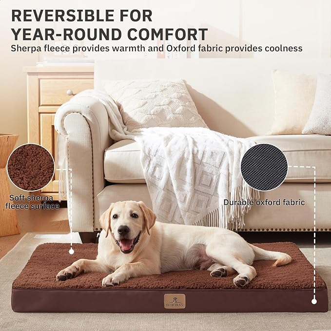 Bedfolks Orthopedic Dog Bed for Extra Large Dogs - Egg Foam Dog Crate Bed with Removable Waterproof Cover, Pet Bed Mat Suitable for Dogs and Pets Up to 100 lbs (44 x 32 x 3.5 inches, Brown)