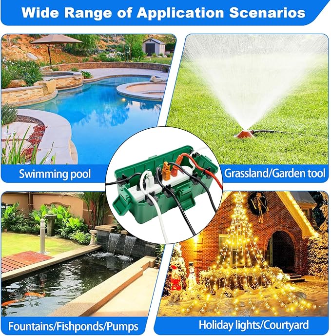 Hrensaw Medium Outdoor Electrical Box(10.6x5.7x4.9inch),Weatherproof Connection Box w/6 Cable Entry,IP54 Waterproof Extension Cord Cover Protect Power Strip,Timer,Plug,Holiday Lights,Green