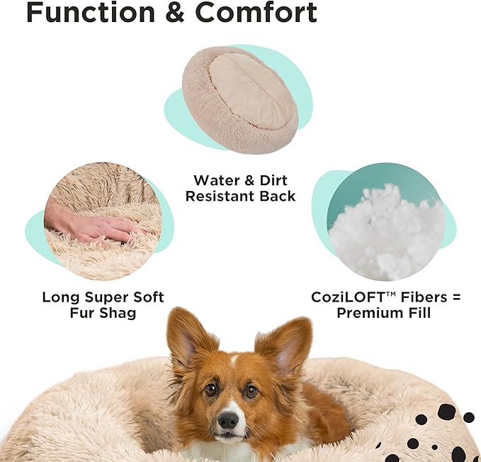 Best Friends by Sheri The Original Calming Donut Dog Bed – Washable Plush Pet Bed for Medium Breeds up to 45 lbs, Shag Faux Fur, Frost Gray, Medium (30" x 30")
