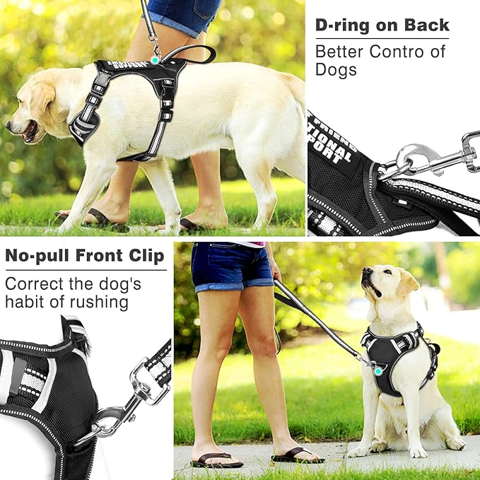 WINSEE Service Dog Vest No Pull Dog Harness with 7 Dog Patches, Reflective Pet Harness with Durable Soft Padded Handle for Training Small, Medium, Large, and Extra-Large Dogs
