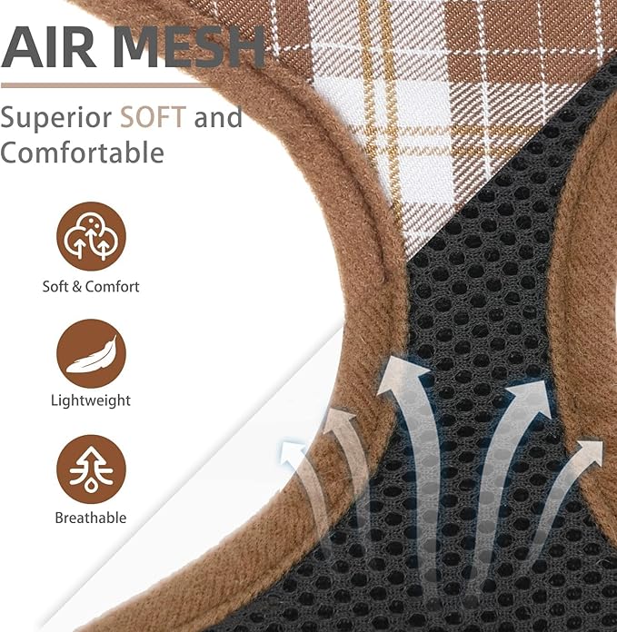 PUPTECK Soft Mesh Dog Harness and Leash Set Pet Puppy Cat Comfort Padded Vest No Pull Harnesses, Brown, L