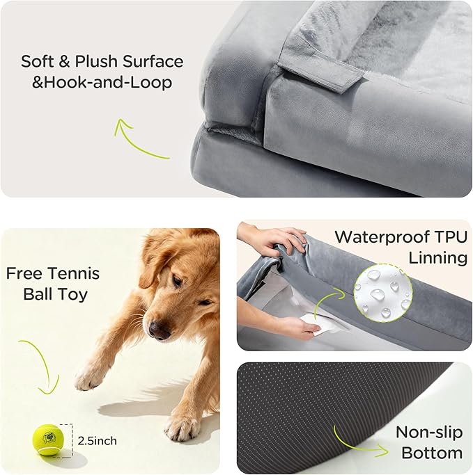 Orthopedic Dog Bed for Extra Large Dogs, XXL Waterproof Egg Crate Memory Foam Pet Bed Bolsters Dog Couch with Washable Cover & Non-Slip Bottom, 45x35