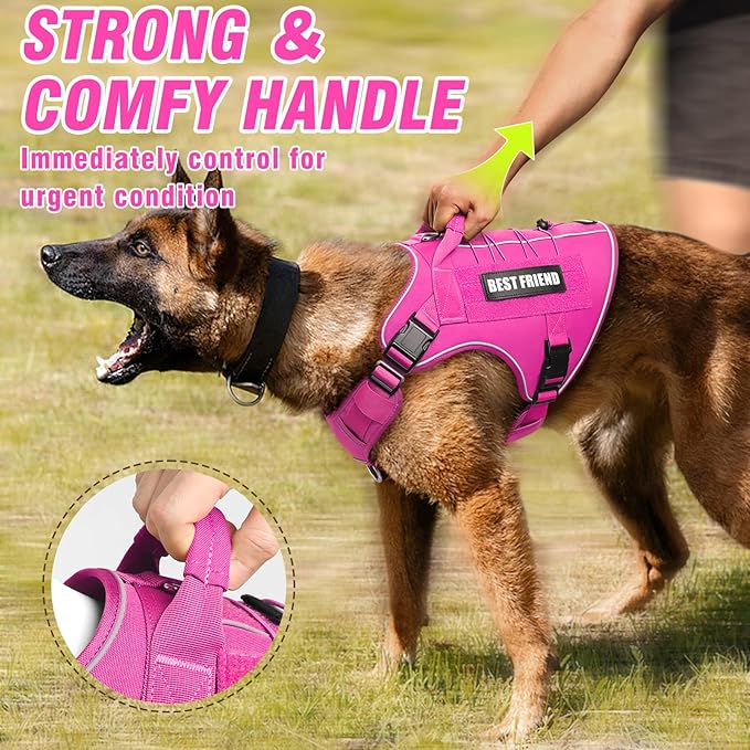 Tactical Dog Harness Medium Sized Dog,No Pull Military Dog Vest with Handle,Reflective Heavy Duty Pet Harness for Walking Hiking Training Pink M