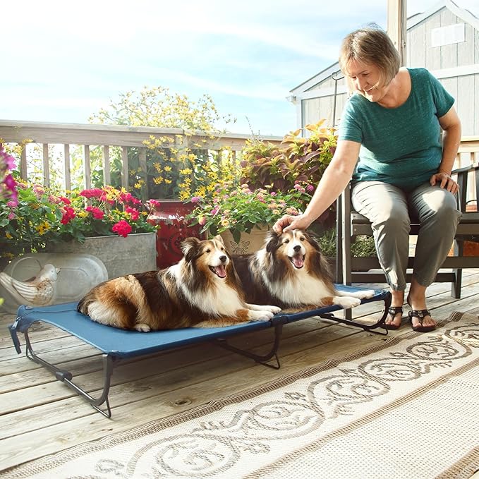 Folding Raised Dog Bed, Large Outdoor Elevated Dog Cot, Cooling Chew Proof Pet Cots Bed, Portable, Heavy Duty Up to 160 lbs, Pet Cot for Camping, Home, Dark Blue, 49"x33"x7"