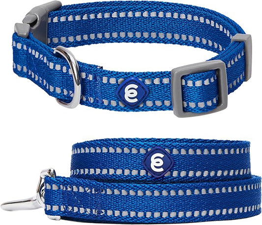 Blueberry Pet Essentials Reflective Dog Collar & Leash Set, Adjustable for Small Dogs | Safe Walking Gear for Pet Parents, Puppy Training & Daily Use SmallDogs, Navy