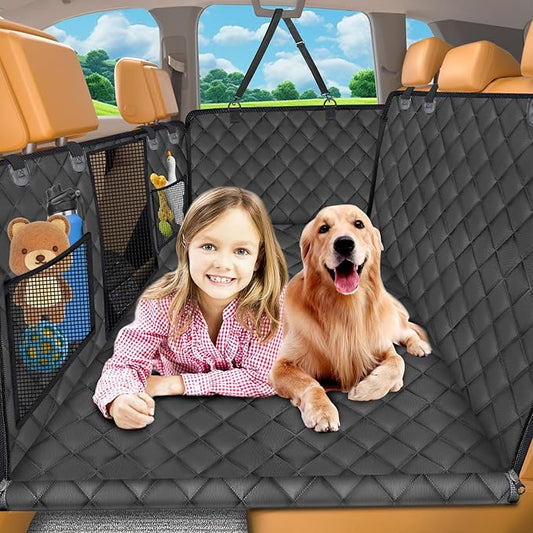 URPOWER Back Seat Extender for Dogs - Hard Bottom Dog Car Seat Cover Holds 550 lbs, Waterproof Dog Hammock Dogs Bed for Cars, SUVs, Pet Backseat Protector with Mesh Window & Large Space