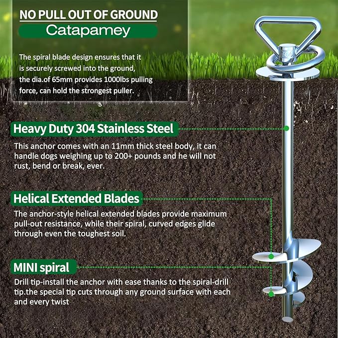 Dog Tie Out Cable and Stake,360° Swivel Dog Run Anchor -with 45FT Heavy Duty Cable,Runner for Yard- for up to 150 lbs- for Yard Outdoor Camping