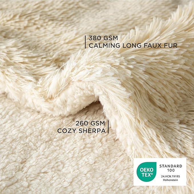 Bedsure Waterproof Dog Blankets for Large Dogs - Calming Cat Blanket for Bed Couch Protector Washable, Long Faux Fur Pet Throw Blanket for Puppy, Reversible Furniture Protection, 60"x80", Cream