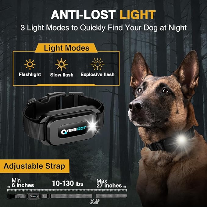 ABBIDOT Dog Shock Collar (5-120 lbs) - 4500 FT Dog Training Collar with Remote, IPX7 Waterproof with 6 Training Modes, Beep, Vibration, Safe Shock, Enhanced Night Light, Rechargeable Electric Collar