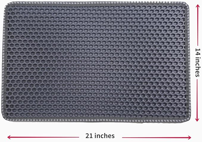 Cat Litter Mat, Kitty Litter Trapping Mat, Double Layer Mats with MiLi Shape Scratching design, Urine Waterproof, Easy Clean, Scatter Control 21'' x 14'' (Grey) (MSD)