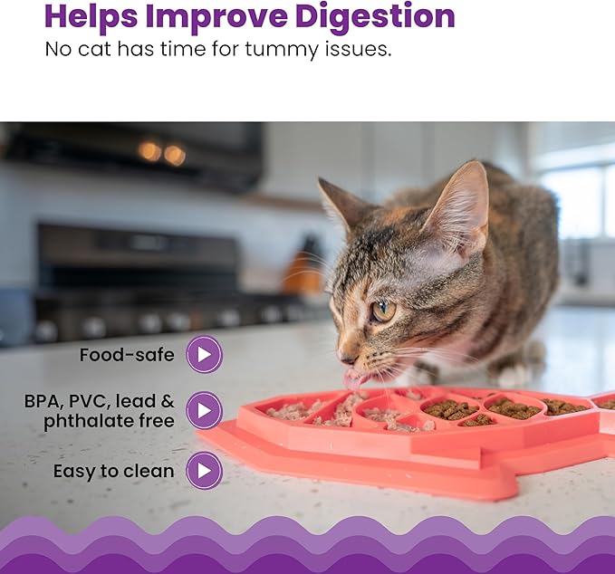 Catstages Fishie Fun Feed Mat – Non-Slip Slow Feeder Mat for Cats with Catnip, Crinkle Sounds & Engaging Play, ½ Cup Food Capacity, Pink