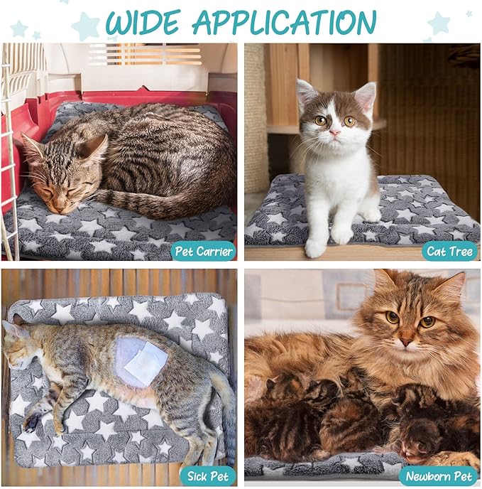 VitalCozy 2 Pack Self Warming Cat Mat Self Heating Pad Bed Reversible Machine Washable Reflects Body Heat Warm Thermal Pet Pad Crate Blanket for Feral and Indoor Cat (Grey,36'' X 24'',Star)