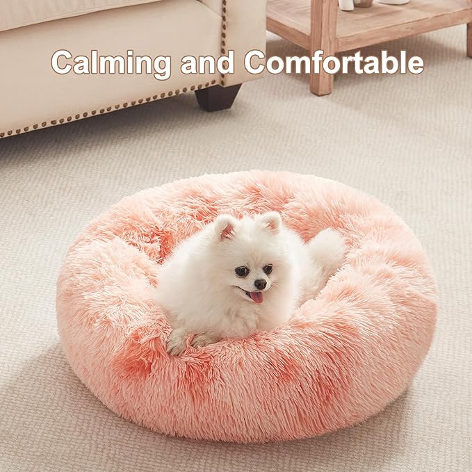 23 inches Donut Dog Bed for Small Dogs - Calming Washable Round Puppy Bed with Removable Cover, Fluffy Plush Pet Bed for Cats & Dogs, Fits up to 25 lbs Pets (Tie-dye Pink,Small)